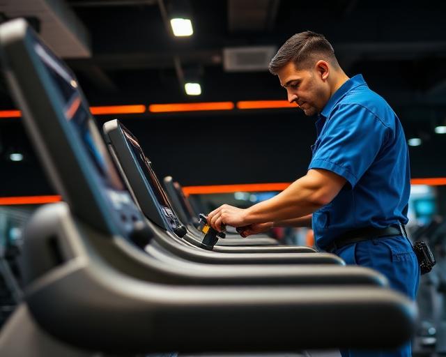 Professional technician servicing gym equipment